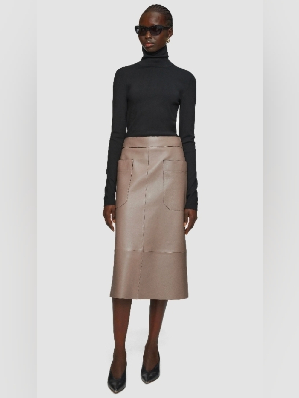 H&M Brown Faux-Leather A-Line Skirt with Patch Pockets